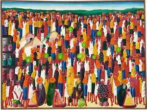 ORIGINAL PAINTING HAITIAN ART ARTIST LAURENT CASIMIR SIGNED RURAL VILLAGE 32x24 - Picture 1 of 6