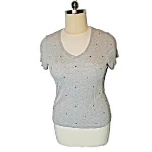 Women's XXL Grey Ribbed Tee Shirt INC International Concepts Silver Studded - Picture 1 of 11