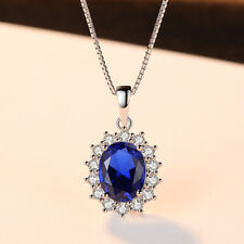 Blue Sapphire Crystal Oval Princess Necklace 925 Silver Xmas Gifts For Her Women