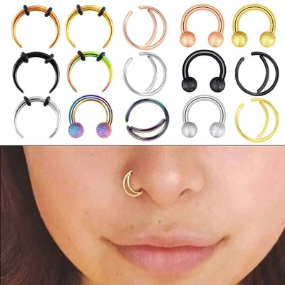 5-20PC Surgical-Steel Nose Ring Septum Helix Diath Hoop Earring Retainer 14g 16g - Image 1 of 4