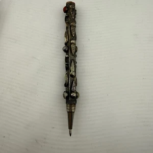 Vintage Ornate Metal Pen 5.5” w/ Cabochon Stones Nepal India Boho - Picture 1 of 9