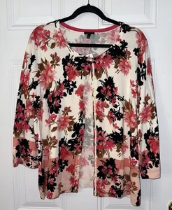 Suéter Cárdigan Floral Manga 3/4 Ligero Mujer Talbots Nuevo con Etiquetas 2X Cuello Redondo - Imagen 1 de 8