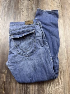 Pantalones de mezclilla True Religion para hombre 40x32 azules Ricky relajados rectos bigotes - Imagen 1 de 13