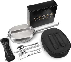 Goetland 304 Edelstahl US Militär Mess Kit Teller Set GI mit Utensilien  - Bild 1 von 2