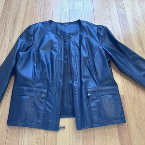 Dana Buchman schwarz mit bläulichem Akzent 100 % Leder Mantel Jacke Größe 16 Mantel - Bild 1 von 17