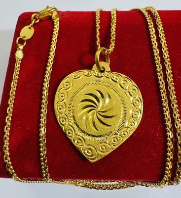 Solid 22K 916 Real Yellow Saudi Pure Gold 20” Long Heart Necklace 2.5mm 9.7g - Image 1 of 4