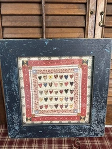 Vintage Carousel Unlimited Wood Framed Art Quilt With Hearts - Picture 1 of 3