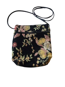 Danny K Beverly Hills Black Floral tapestry crossbody handbag Made USA - Picture 1 of 12