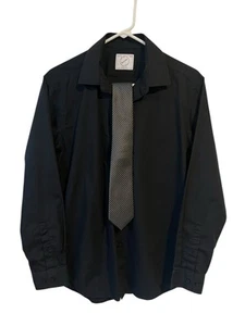 Bespoke Dress Shirt And Tie Set Boys Size Medium 15-15.5 33/33 Black Long Sleeve - Picture 1 of 12