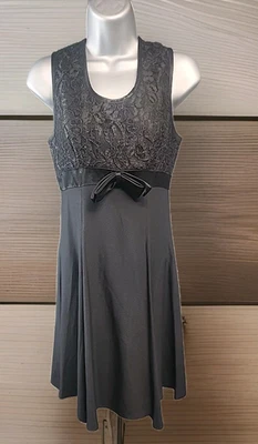 Jump Apparel Co Black Sleeveless Dress Junior's Size 3/4 Bow Lace Midi Formal - Image 1 of 4