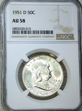 1951-D Franklin Half Dollar NGC AU58 Frosty White looks Full Bell Lines #E685G
