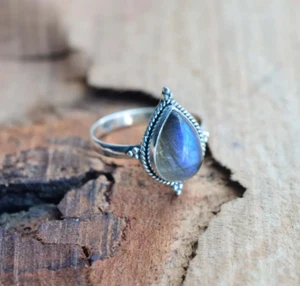 Anello in argento sterling 925 con pera labradorite fatto a mano tutte le misure - Foto 1 di 4