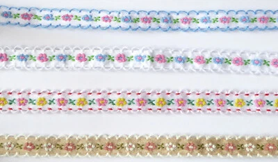 MARKENLOS 1,90m Band Borte Spitze Blume bestickt Baumwolle schmal Puppenstube 10mm 1€/m