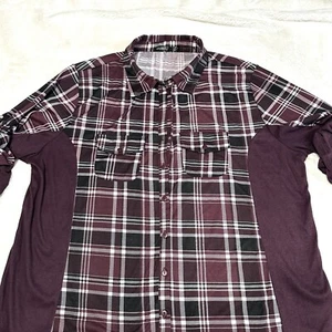 Cure 2xl Bluse lila/schwarz/weiß Flanell Knopfleiste - Bild 1 von 9