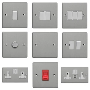 Essential Brushed Steel White Light Switches Plug Sockets Accessories Varilight - Picture 1 of 43