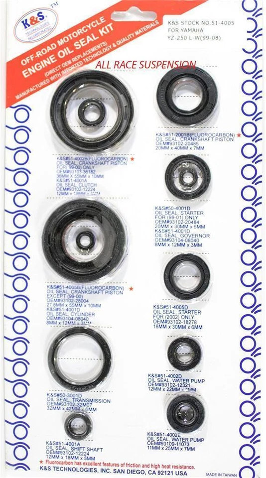 Kit de sellado de aceite de motor Yamaha YZ250 K&S 51-4005 Foto 1 de 1