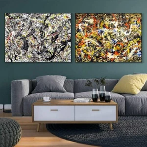 Framed Canvas Extra Large 2PCS Combo Painting by Jackson Pollock 28"x40" Each - Picture 1 of 7