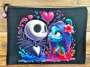 Small Canvas Accessory Pouch Zipper Portable Black Jack Skellington Sally RTS - Picture 1 of 1