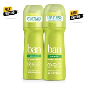 Ban Invisible Roll-on Antiperspirant Deodorant for Women and Men, Unscented, 3.5 - Picture 1 of 6