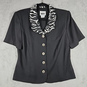 Leslie Fay Jacke Damen schwarz mit Zebramuster Kragen Knopf kurz SLV Größe 10 gebraucht, in einwandfreiem Zustand - Bild 1 von 12