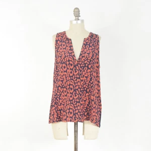 Joie Blouse M Blue & Red Leopard Print Sheer Silk Chiffon Sleeveless Tank - Bild 1 von 6