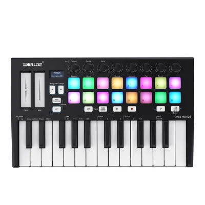 WORLDE 25-Key USB MIDI Keyboard Controller 16 RGB Backlit Trigger Pads R8I9 - Image 1 of 4
