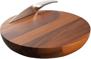 Nambe Harmony Acacia Wood Cheese Board with Stainless Steel Knife - Brown Silver - Picture 1 of 4