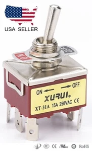 HEAVY DUTY 3PST ON-OFF TOGGLE SWITCH 20A 125V, 15A 250V SPADE TERMINALS (31A) - Picture 1 of 1