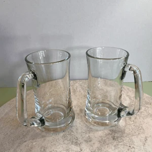 Set of 2 Clear Glass Beer Mugs Steins with Handles Heavy 6.5 Inches Tall - Picture 1 of 10