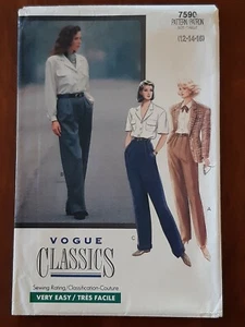VOGUE PATTERN - 7590 LADIES PANTS STRAIGHT TAPERED FRONT PLEATS 12-16 USED - Picture 1 of 2