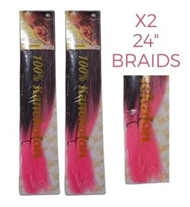x2 Pink Ombre Kanekalon Jumbo Braiding Hair Extension 24" Synthetic 100 TTPin - Picture 1 of 11