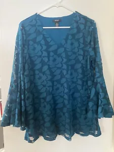 Alfani Womens Bell-Sleeve Pullover Blouse, Green, MEDIUM - Picture 1 of 4
