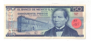 Billete de 50 pesos, Juárez, Zapoteca Indian Wind diosa 1981 México sin circular - Imagen 1 de 2