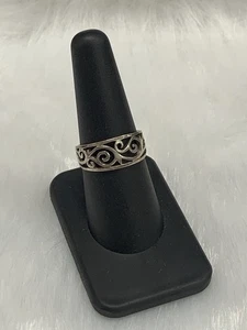 Anillo banda filigrana plata esterlina .925 vintage Estate tamaño 7,75 desplazamiento abierto - Imagen 1 de 20