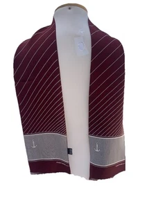 Carven Paris Silk Scarf Burgundy Striped Nautical Anchor Design 52”x5” Franc #A7 - Picture 1 of 2