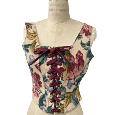 Vintage Baggy Threads Floral Tapestry Corset Top Square Neck Ribbon Lace Up - Image 1 of 4
