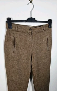 Purdey Pantalone Lana Donna UK 8 Marrone e Verde Slim Conico Foderato Vita 26/27"  - Foto 1 di 22