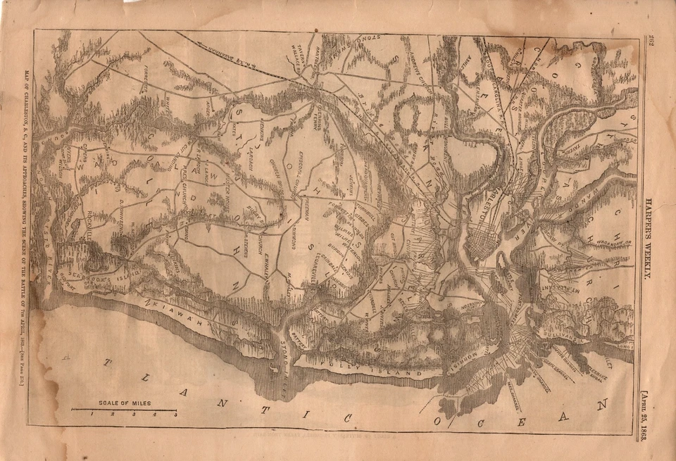 1863 Harpers Weekly  April 25 - Map of Charleston SC and scene of battle - Image 1 of 1