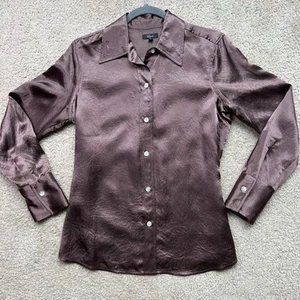 Blusa marrón con cuello abotonado manga larga satinado Rails para mujer talla S - Imagen 1 de 10