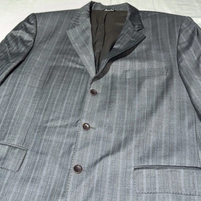 Ermenegildo Zegna мужчин размер 48L путешественник спортивное пальто серый w/синий в тонкую полоску шерсти/шелка - Изображение 1 из 4