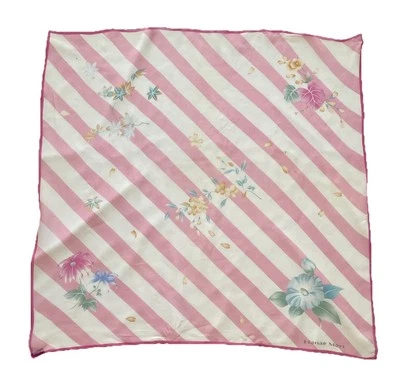 Bufanda de seda HANAE MORI rosa a rayas con flores 32"/31" buen estado Foto 1 de 4