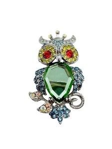 Betsey Johnson Owl Brooch Pendant Sparkly Rhinestones Colorful Animal - Picture 1 of 7