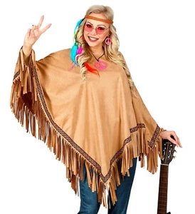 Poncho Wildlederoptik hellbraun Hippie Indianer Western Kostüm Damen Karneval - Bild 1 von 1