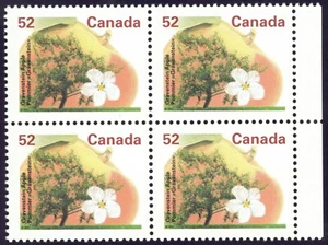Canada sc#1366i Fruit Tree : Gravenstein Apple, Block of 4, Perf 13.1, Mint-NH - Picture 1 of 4