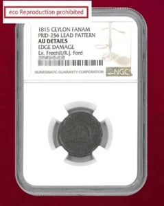 Ceylon Fanum Copper Coin 1815  NGC AU DETAILS EDGE DAMAGEM - Picture 1 of 2