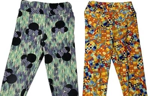 LuLaRoe Leggings Lot of 2 Pair Sz S/M Kids Girls Minnie Mouse Geometric Fun Gift - Picture 1 of 12