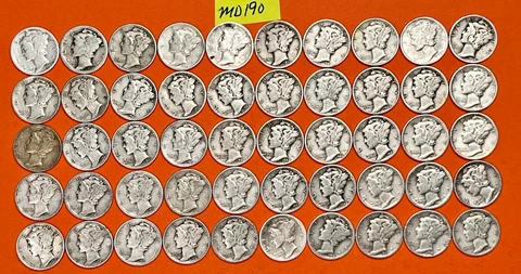 Roll of 50 Silver Mercury Dimes | 90% Silver Mercury Dimes 1930-1945 PDS |#MD190 Cover