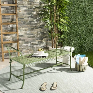 SAFAVIEH Outdoor Collection Arona 51 Inch W Garden Bench | Antique Green | - Picture 1 of 8