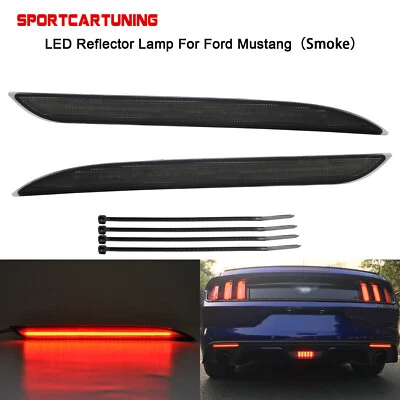 For 2015-2017 Ford Mustang Smoked Lens Rear Red LED Bumper Reflector Lights 2PCS - Imagem 1 de 4