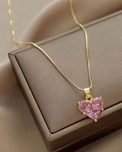 2Ct Heart Cut Simulated Pink Sapphire Solitaire Pendant 14K Yellow Gold Plated - Picture 1 of 5